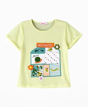 Jelliene Bugs Patched Short Sleeve Cotton Tees - Green
