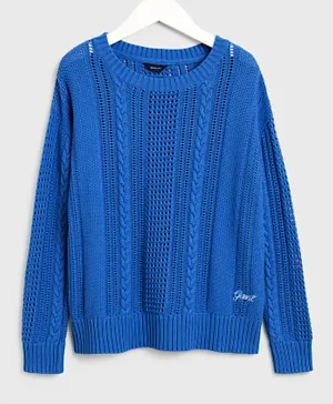 Gant Cable Cotton Sweater - Ocean Blue