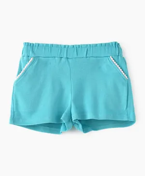 Jelliene Solid Sunny Stretches Cotton Shorts - Blue