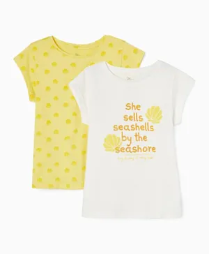 Zippy 2 Pack Seashells Graphic & Printed Cotton T-shirts - White & Yellow