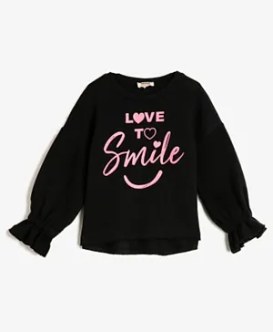 Koton Love To Smile Graphic Sweatshirt - Black