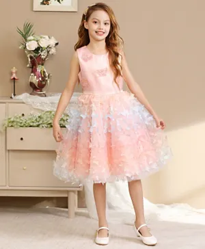 Le Crystal Butterfly Embellished Party Dress - Pink