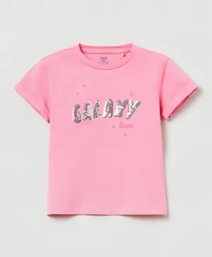 OVS Galaxy Sequin Embellished T-Shirt - Pink