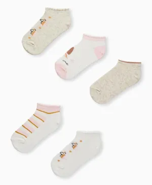 Zippy 5 Pack Unicorn Print & Striped Ankle Socks - Multicolor