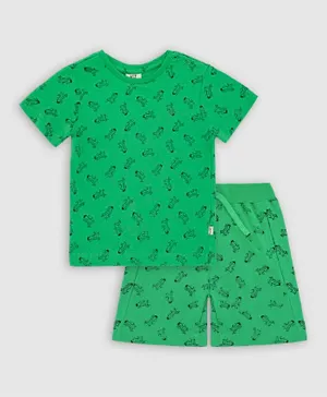 Victor and Jane All Over Crocodile Printed T-Shirt & Shorts Co-ord Set- Green