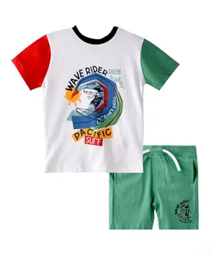 Victor and Jane Wave Rider Surf Graphic T-Shirt & Shorts Set - Multicolor
