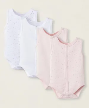 Zippy Pack of 4  Star Sleeveless Bodysuits  - White/Pink