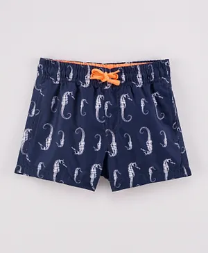 Minoti Seahorse All Over Printed Board Shorts - Navy Blue