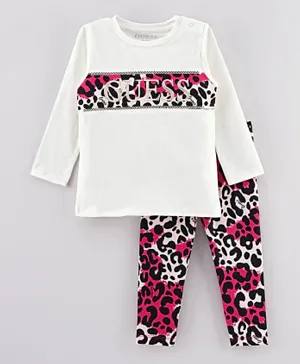 Guess Kids Cheetah Print T-Shirt & Pants Set - Salt White