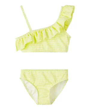 Name It Ruffle Detailed Checked Two Piece Swimsuit - Lemon Tonic