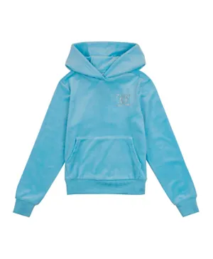Juicy Couture Velour Diamante Logo Embellished Hoodie - Blue