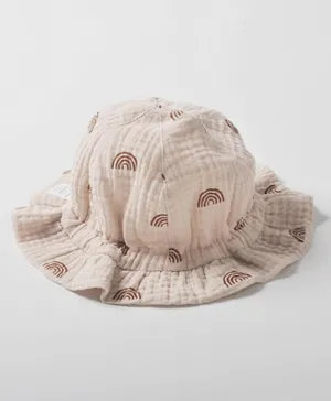 The Girl Cap Cotton All Over Rainbows Printed Summer Hat - Beige