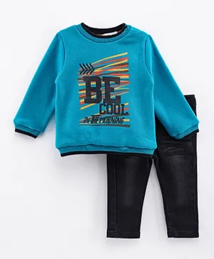 Babybol Full Sleeves T-Shirt & Pants Set - Ocean