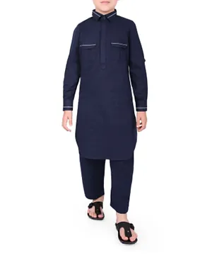Mashroo Riwaya Pathani Suit - Navy Blue