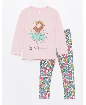 LC Waikiki Floral Printed Crew Neck T-Shirt and Leggings Set - Multicolor