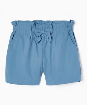 Zippy Elastic Waist Paperbag Shorts - Blue