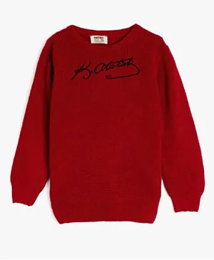Koton Crew Neck Embroidered Sweater - Red