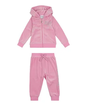 Juicy Couture Glitter Graphic Velour Zip Hoodie and Joggers/Co-ord Set - Pink