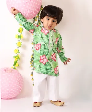 Little Bansi Goa Theme Coconut print Kurta with Pyjama - Green