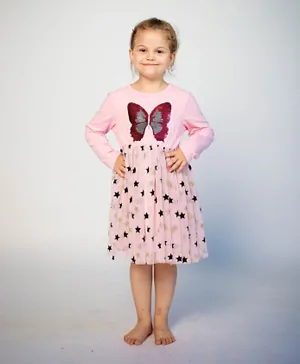 DDANIELA Butterfly and Star Embellished Dress - Pink