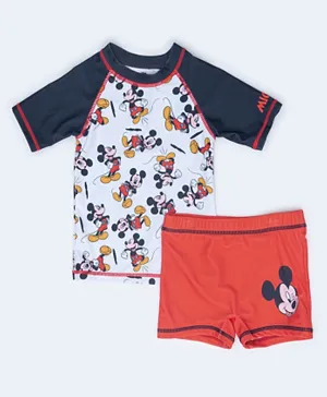 R&B Kids Micky Mouse Printed Swimwear Set - Blue & Red