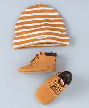Timberland Crib High Top Booties With Hat - Wheat