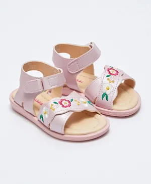 LC Waikiki Floral Embroidered Velcro Closure Sandals - Pink