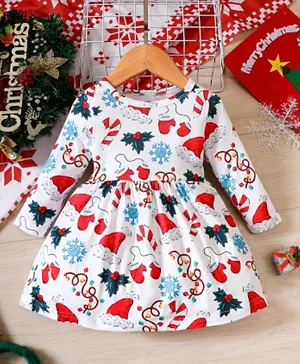 Babyqlo Festive Frenzy All-Over Printed Dress -Multicolor
