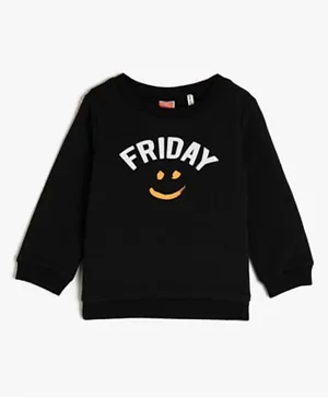 Koton Crew Neck Friday Graphic Sweatshirt - Black