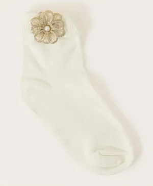 Monsoon Children 3D Floral Embellished Socks - Ivory