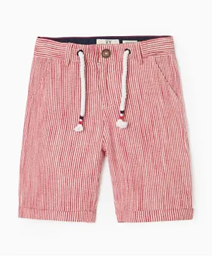 Zippy Striped Button Closure Shorts - Red