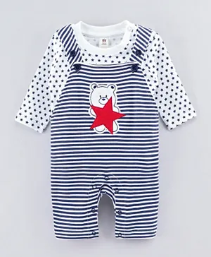ToffyHouse Dungaree Style Romper with Full Sleeves Inner Tee - Navy Blue White