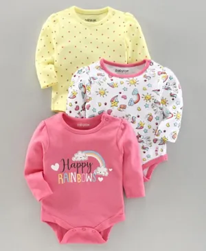 Babyoye Full Sleeves Bodysuits Pack of 3 - Yellow Pink