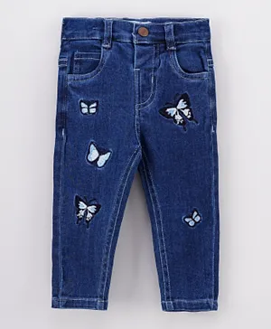 ToffyHouse Full Length Denim Jeans Butterfly Embroidery - Blue
