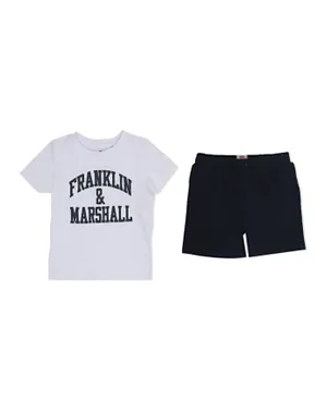 FRANKLIN MARSHALL Vintage Arch T-Shirt and Shorts Set - White & Blue
