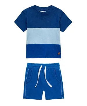 Minoti Color Block T-Shirt & Fleece Shorts Set - Blue