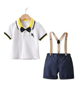 Babyqlo Collar Neck Tee And Shorts With Suspenders - White