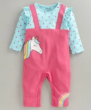 Babyoye Full Sleeves Romper Unicorn Print - Pink Blue