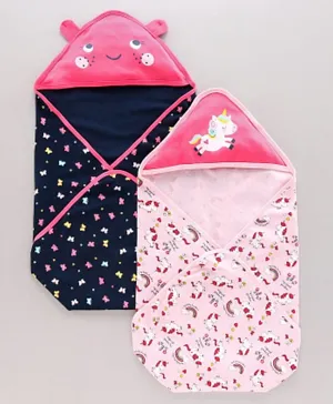 Babyoye Hooded Wrapper Pack of 2 - Blue Pink