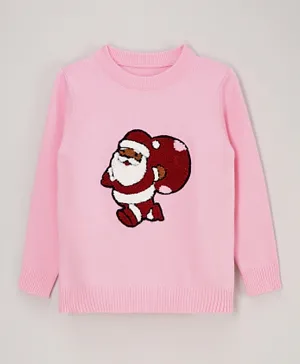 Kookie Kids Santa Print Sweater -Pink