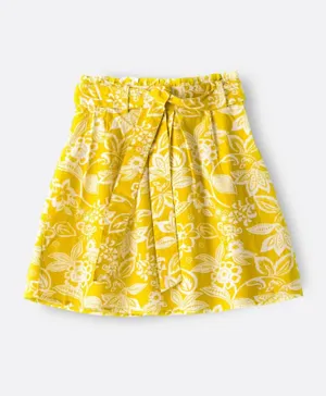 Jelliene All Over Print With Waist Belt Skirt - Yellow