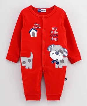 Mom's Love Full Sleeves Romper Puppy Embroidery - Red