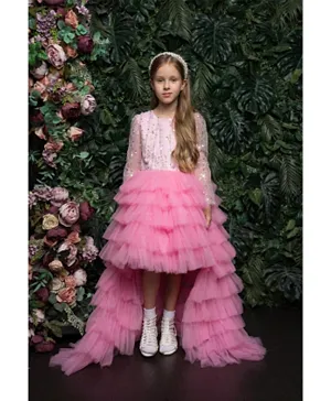 Liba Fashion Amara Luxury Embellished Fluffy Ruffled Tulle Dress - Pink