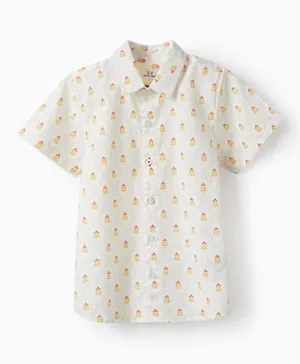 Zippy All Over Abstract Print Cotton Shirt - White