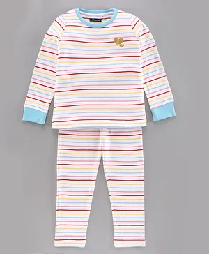 Pine Kids Full Sleeves Biowashed Night Suit Striped - Blue Pink