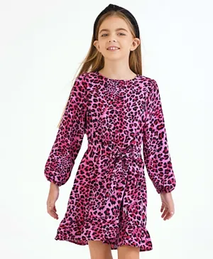 أونلي كيدز فستان بطبعة حيوانية - وردي فوشيا