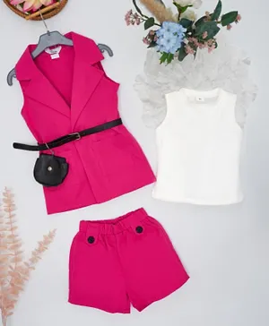 Babyqlo Cotton Blend Solid Sleeveless Vest & Top with Shorts/Co-ord Set - Pink