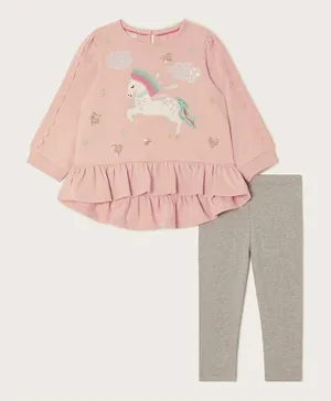 Monsoon Children Baby Unicorn Top & Leggings Set - Pink & Grey