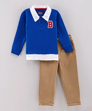 Babyhug Full Sleeves Shirt And Trouser - Blue Beige