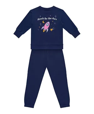 GreenTreat Organic Cotton Space Rocket Graphic Oversized Sweatshirt & Slouch Joggers - Navy Blue